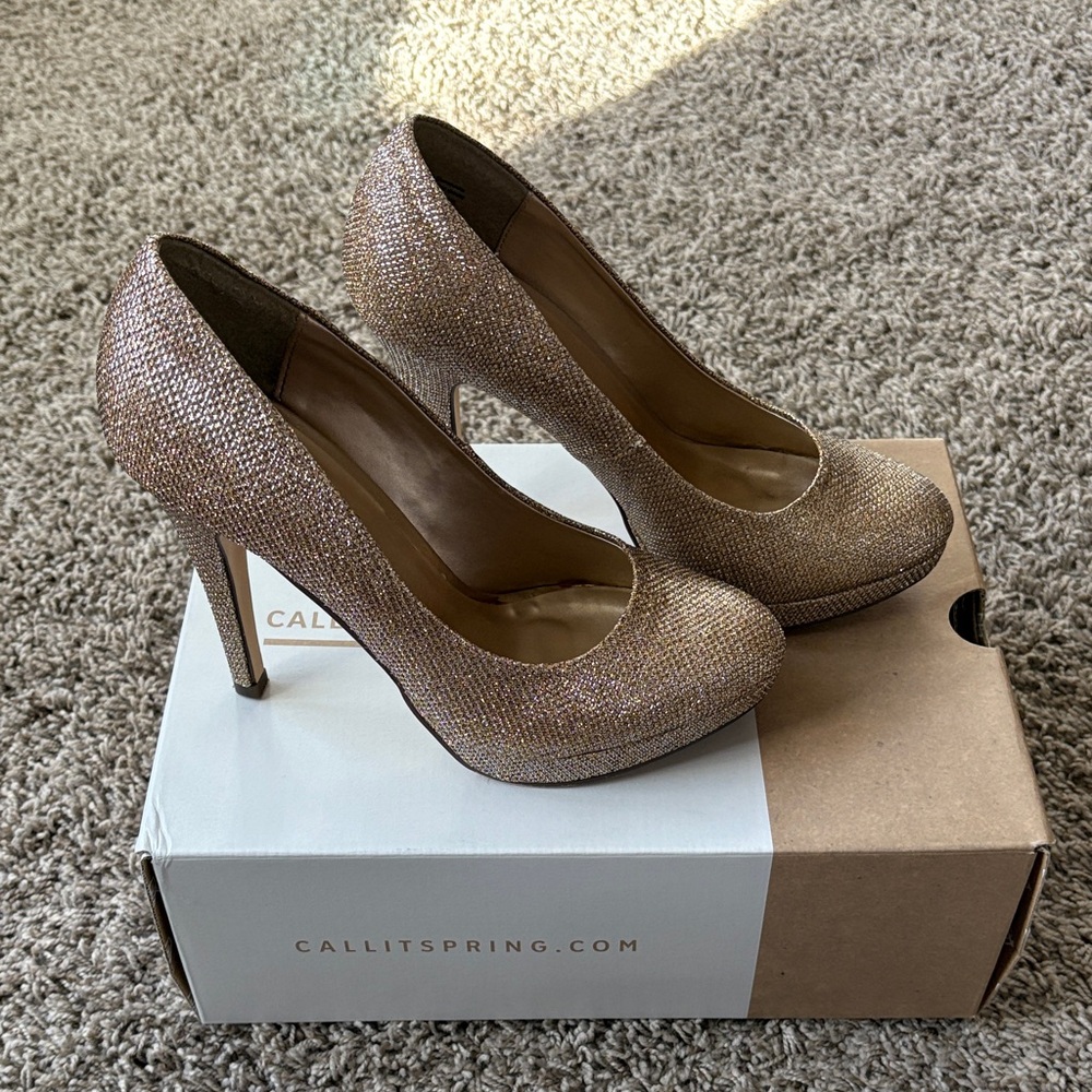 Call It Spring Shimmering Gold Heels